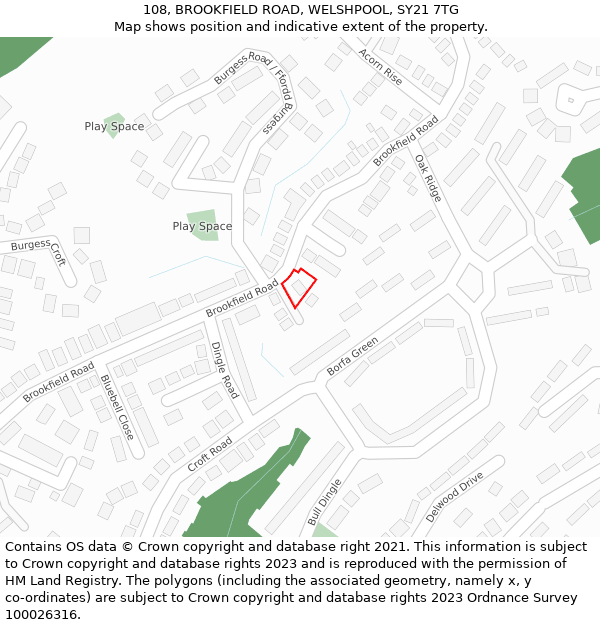 108, BROOKFIELD ROAD, WELSHPOOL, SY21 7TG: Location map and indicative extent of plot