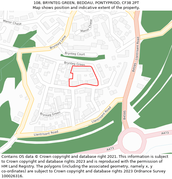 108, BRYNTEG GREEN, BEDDAU, PONTYPRIDD, CF38 2PT: Location map and indicative extent of plot