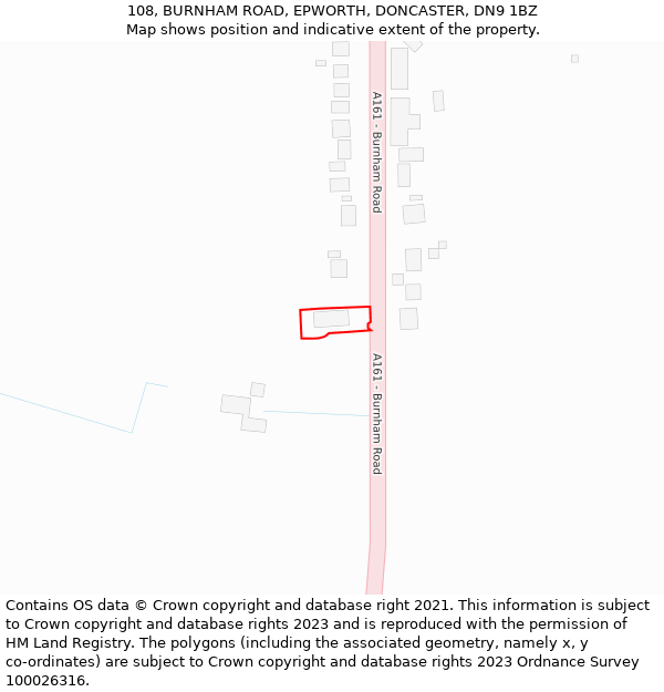 108, BURNHAM ROAD, EPWORTH, DONCASTER, DN9 1BZ: Location map and indicative extent of plot