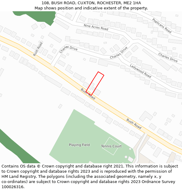 108, BUSH ROAD, CUXTON, ROCHESTER, ME2 1HA: Location map and indicative extent of plot