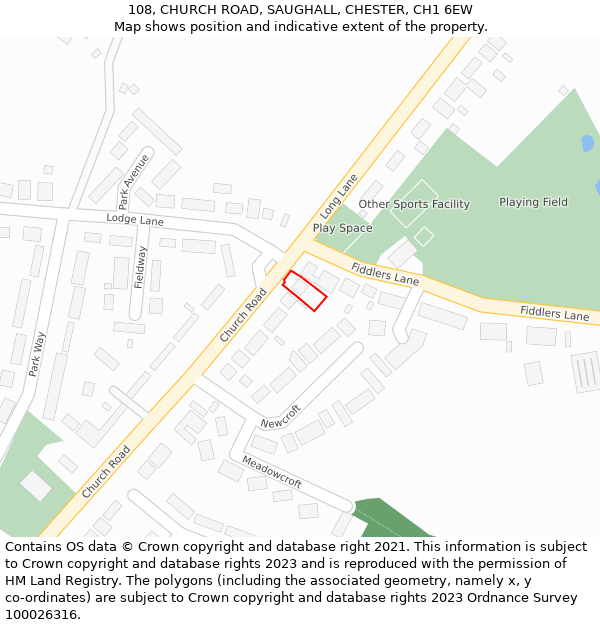 108, CHURCH ROAD, SAUGHALL, CHESTER, CH1 6EW: Location map and indicative extent of plot