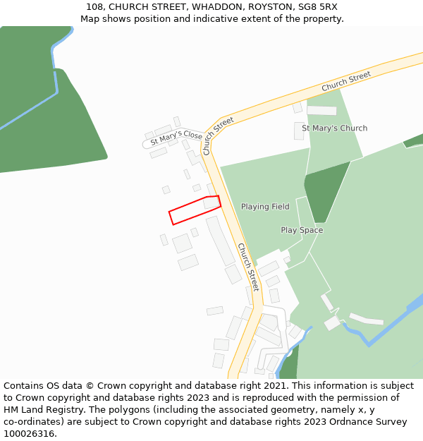 108, CHURCH STREET, WHADDON, ROYSTON, SG8 5RX: Location map and indicative extent of plot