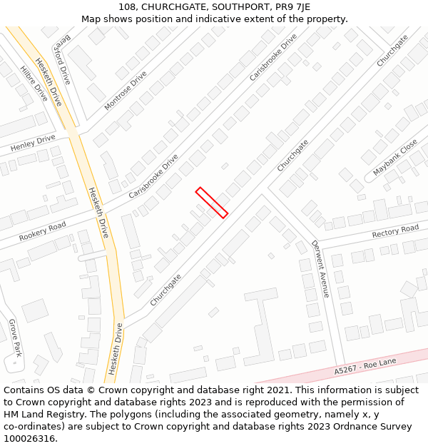 108, CHURCHGATE, SOUTHPORT, PR9 7JE: Location map and indicative extent of plot