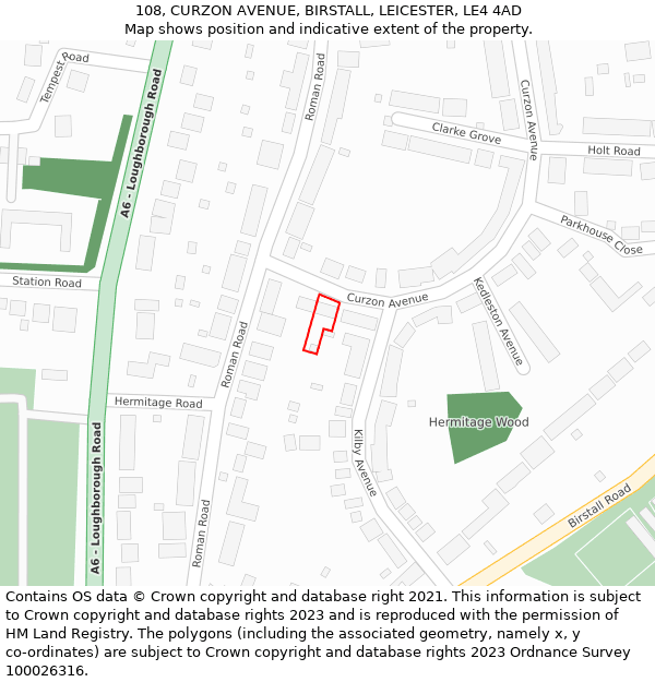 108, CURZON AVENUE, BIRSTALL, LEICESTER, LE4 4AD: Location map and indicative extent of plot