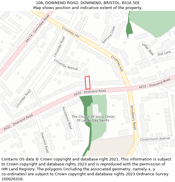 108, DOWNEND ROAD, DOWNEND, BRISTOL, BS16 5EE: Location map and indicative extent of plot