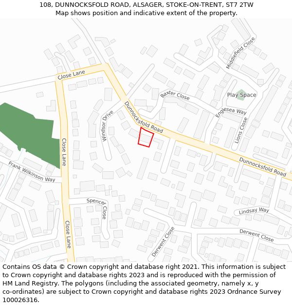 108, DUNNOCKSFOLD ROAD, ALSAGER, STOKE-ON-TRENT, ST7 2TW: Location map and indicative extent of plot