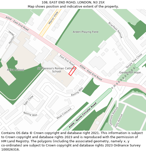 108, EAST END ROAD, LONDON, N3 2SX: Location map and indicative extent of plot