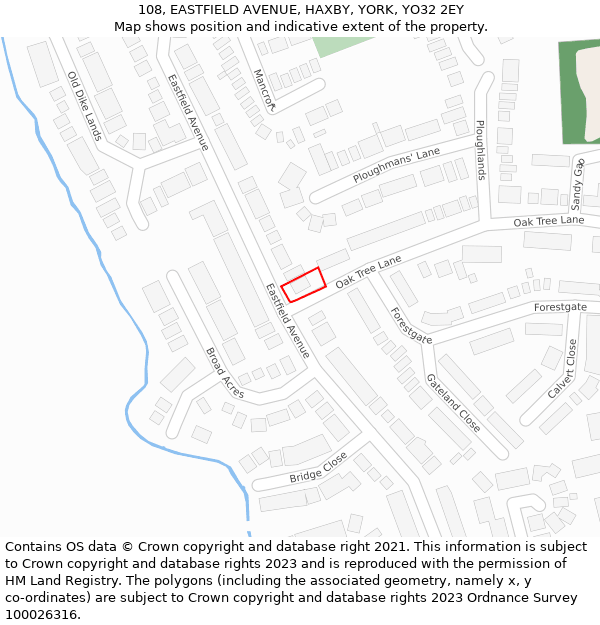 108, EASTFIELD AVENUE, HAXBY, YORK, YO32 2EY: Location map and indicative extent of plot