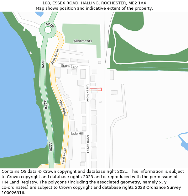 108, ESSEX ROAD, HALLING, ROCHESTER, ME2 1AX: Location map and indicative extent of plot