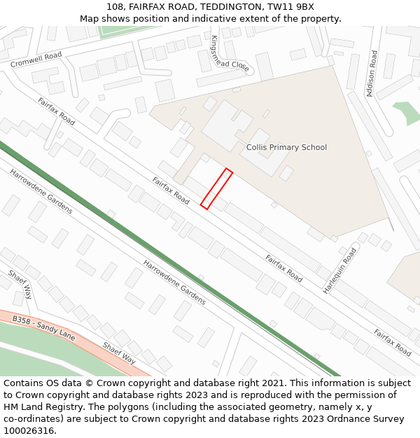 108, FAIRFAX ROAD, TEDDINGTON, TW11 9BX: Location map and indicative extent of plot