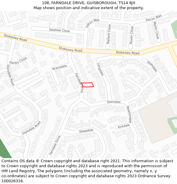 108, FARNDALE DRIVE, GUISBOROUGH, TS14 8JX: Location map and indicative extent of plot