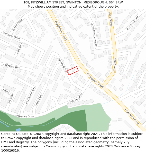 108, FITZWILLIAM STREET, SWINTON, MEXBOROUGH, S64 8RW: Location map and indicative extent of plot