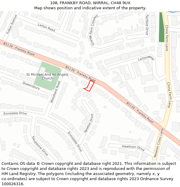 108, FRANKBY ROAD, WIRRAL, CH48 9UX: Location map and indicative extent of plot