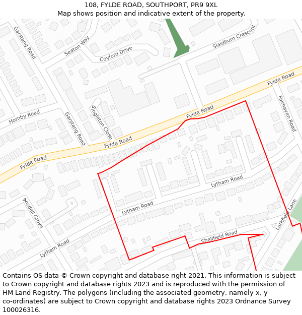 108, FYLDE ROAD, SOUTHPORT, PR9 9XL: Location map and indicative extent of plot