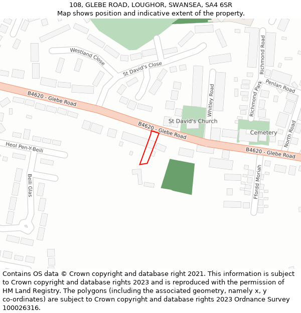 108, GLEBE ROAD, LOUGHOR, SWANSEA, SA4 6SR: Location map and indicative extent of plot