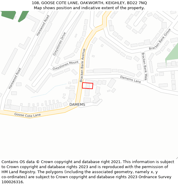 108, GOOSE COTE LANE, OAKWORTH, KEIGHLEY, BD22 7NQ: Location map and indicative extent of plot