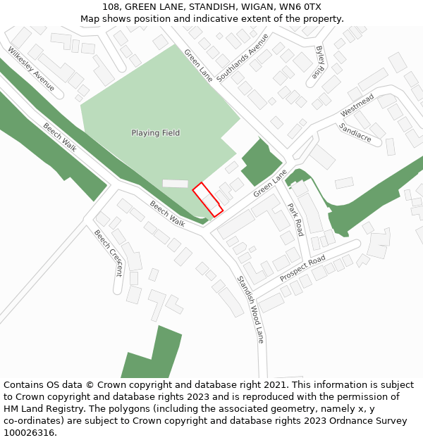 108, GREEN LANE, STANDISH, WIGAN, WN6 0TX: Location map and indicative extent of plot