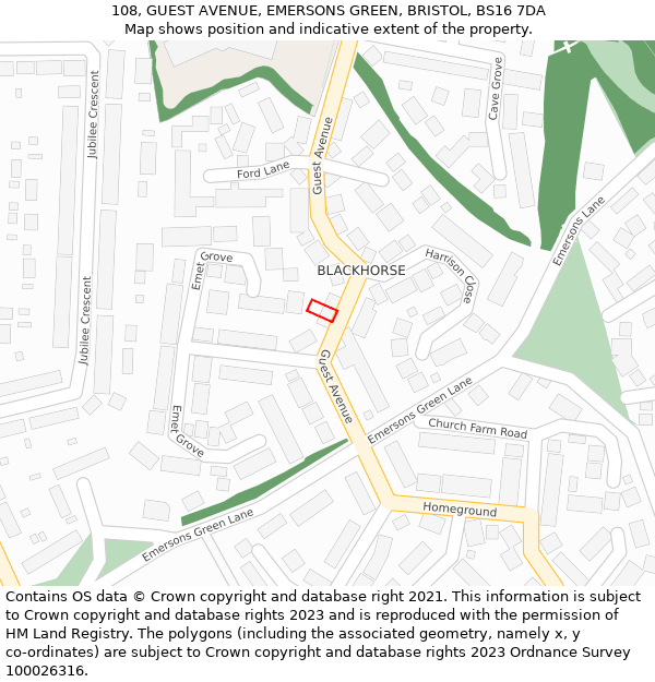 108, GUEST AVENUE, EMERSONS GREEN, BRISTOL, BS16 7DA: Location map and indicative extent of plot