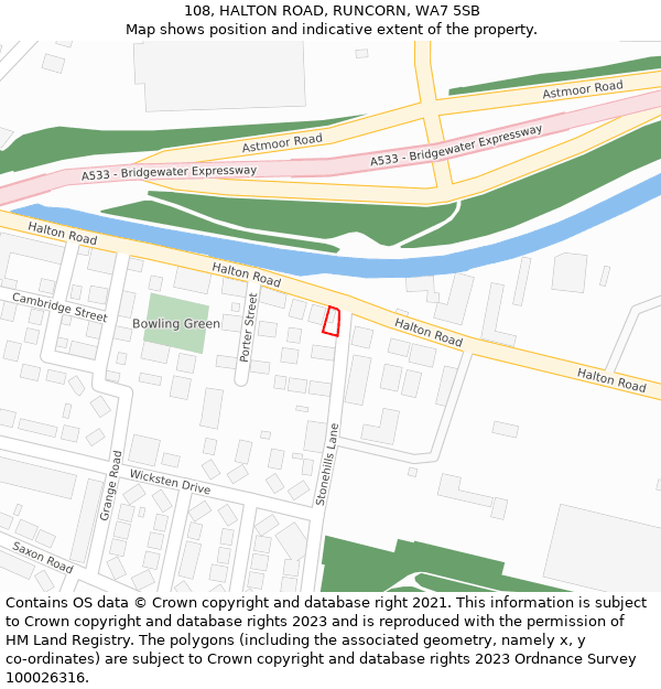 108, HALTON ROAD, RUNCORN, WA7 5SB: Location map and indicative extent of plot