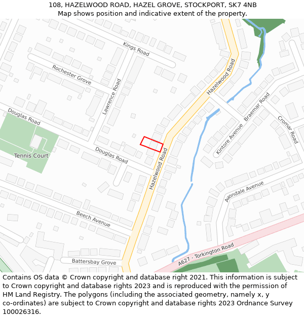 108, HAZELWOOD ROAD, HAZEL GROVE, STOCKPORT, SK7 4NB: Location map and indicative extent of plot