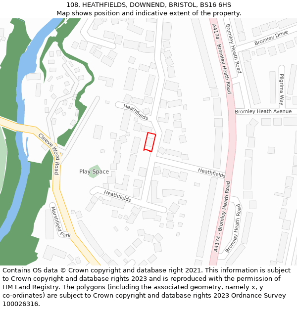 108, HEATHFIELDS, DOWNEND, BRISTOL, BS16 6HS: Location map and indicative extent of plot