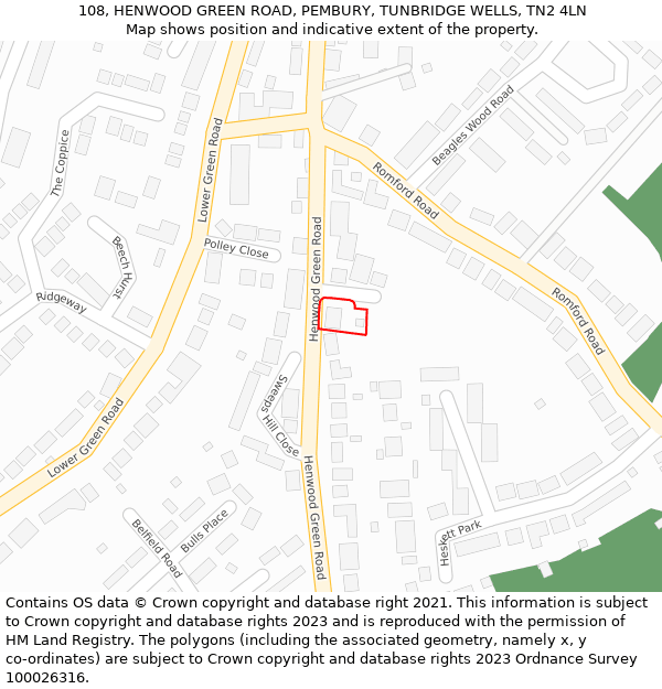 108, HENWOOD GREEN ROAD, PEMBURY, TUNBRIDGE WELLS, TN2 4LN: Location map and indicative extent of plot