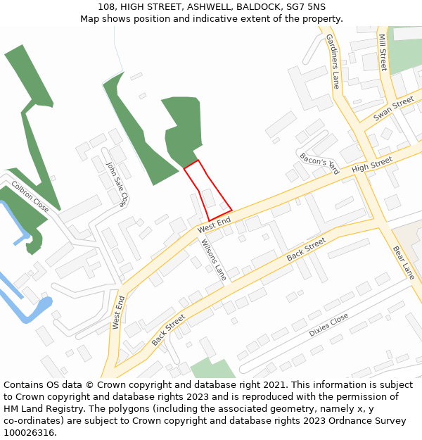 108, HIGH STREET, ASHWELL, BALDOCK, SG7 5NS: Location map and indicative extent of plot