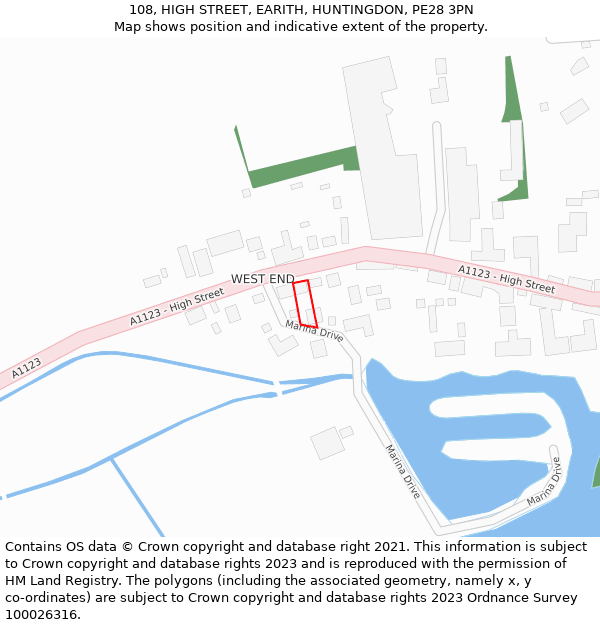 108, HIGH STREET, EARITH, HUNTINGDON, PE28 3PN: Location map and indicative extent of plot