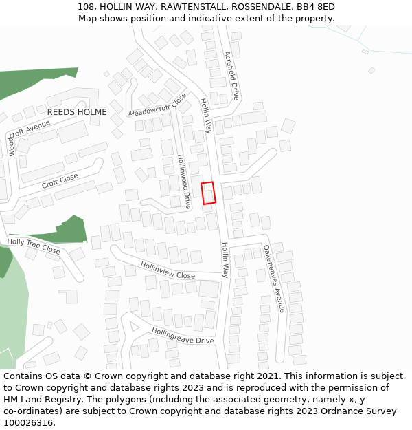 108, HOLLIN WAY, RAWTENSTALL, ROSSENDALE, BB4 8ED: Location map and indicative extent of plot