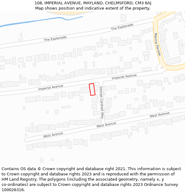 108, IMPERIAL AVENUE, MAYLAND, CHELMSFORD, CM3 6AJ: Location map and indicative extent of plot