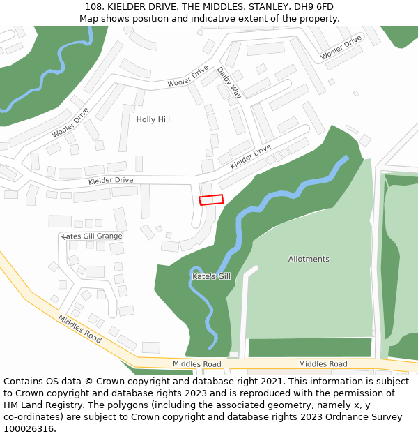 108, KIELDER DRIVE, THE MIDDLES, STANLEY, DH9 6FD: Location map and indicative extent of plot