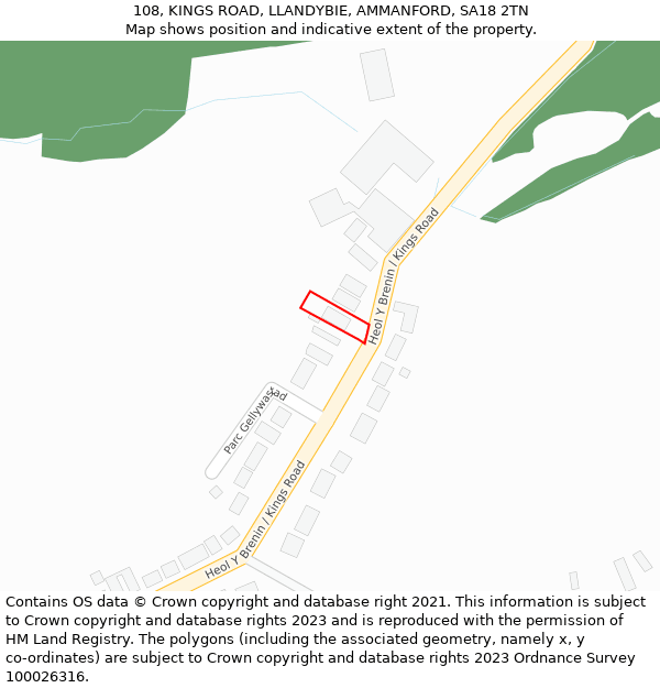 108, KINGS ROAD, LLANDYBIE, AMMANFORD, SA18 2TN: Location map and indicative extent of plot