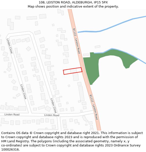 108, LEISTON ROAD, ALDEBURGH, IP15 5PX: Location map and indicative extent of plot