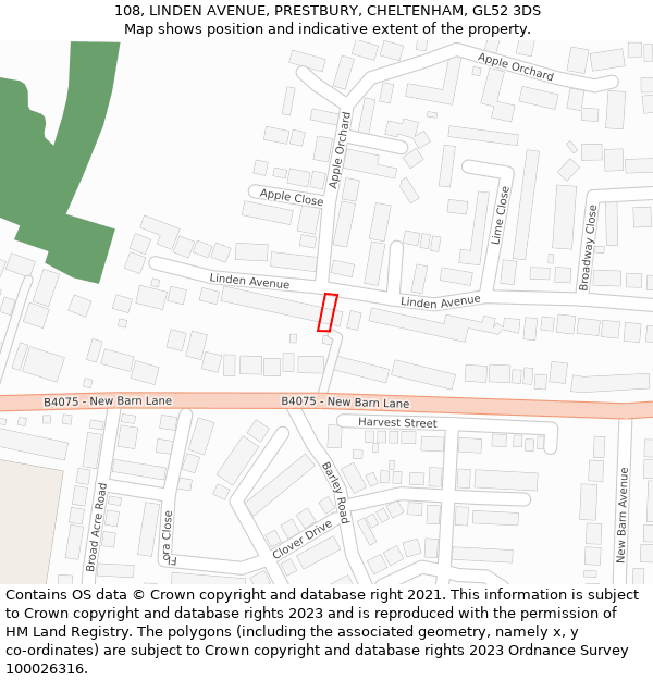 108, LINDEN AVENUE, PRESTBURY, CHELTENHAM, GL52 3DS: Location map and indicative extent of plot