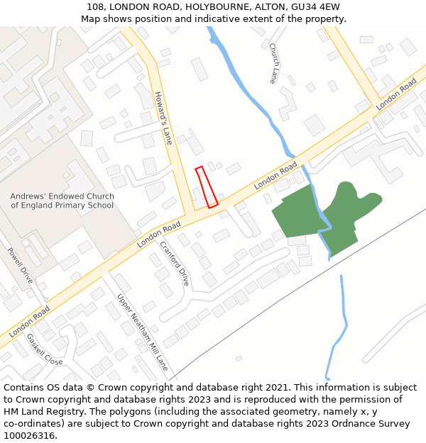 108, LONDON ROAD, HOLYBOURNE, ALTON, GU34 4EW: Location map and indicative extent of plot