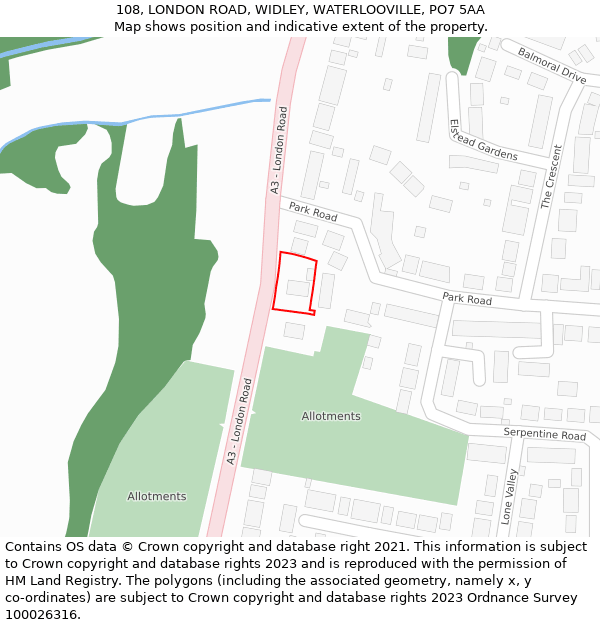 108, LONDON ROAD, WIDLEY, WATERLOOVILLE, PO7 5AA: Location map and indicative extent of plot
