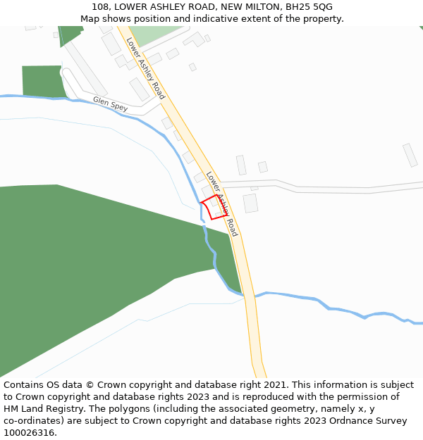 108, LOWER ASHLEY ROAD, NEW MILTON, BH25 5QG: Location map and indicative extent of plot