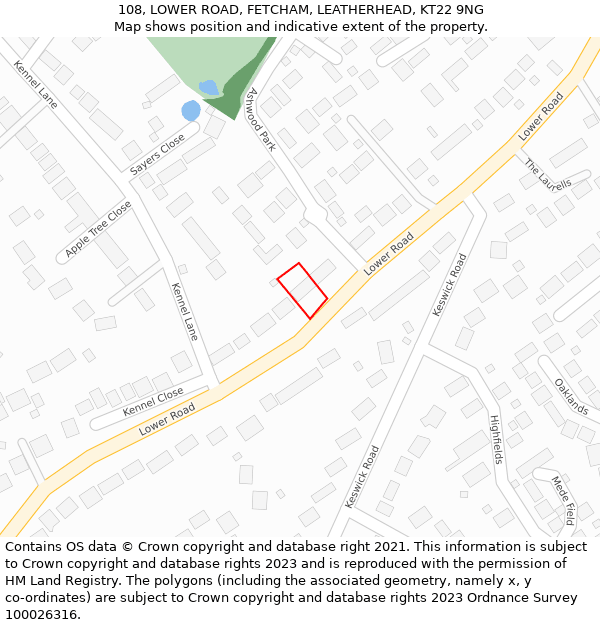 108, LOWER ROAD, FETCHAM, LEATHERHEAD, KT22 9NG: Location map and indicative extent of plot