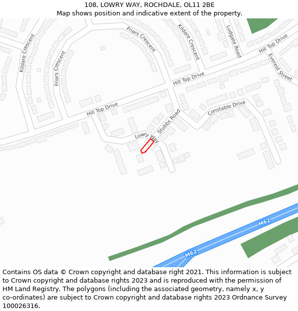 108, LOWRY WAY, ROCHDALE, OL11 2BE: Location map and indicative extent of plot