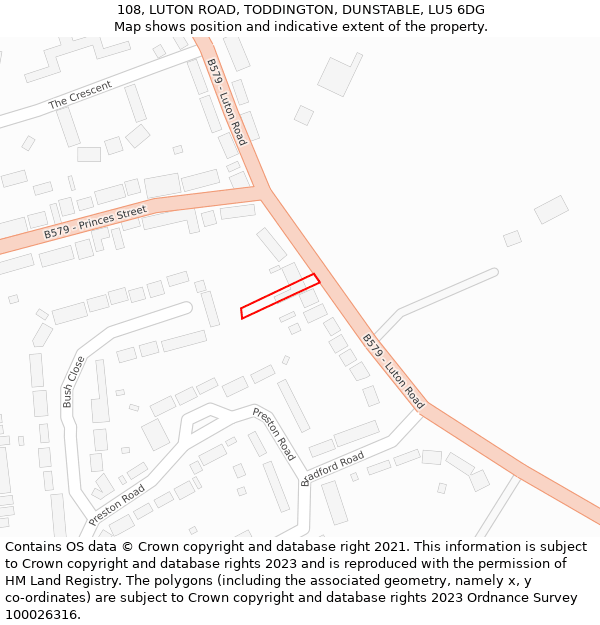 108, LUTON ROAD, TODDINGTON, DUNSTABLE, LU5 6DG: Location map and indicative extent of plot