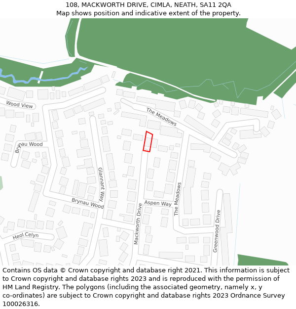 108, MACKWORTH DRIVE, CIMLA, NEATH, SA11 2QA: Location map and indicative extent of plot