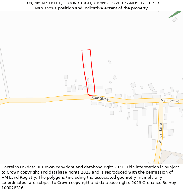 108, MAIN STREET, FLOOKBURGH, GRANGE-OVER-SANDS, LA11 7LB: Location map and indicative extent of plot