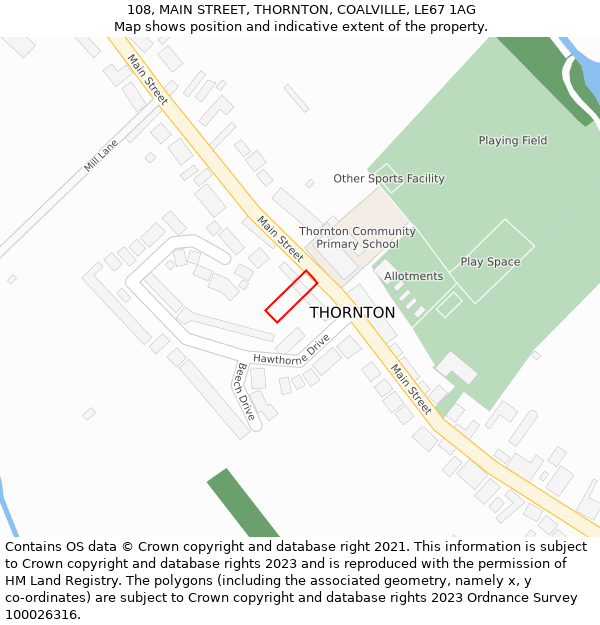 108, MAIN STREET, THORNTON, COALVILLE, LE67 1AG: Location map and indicative extent of plot