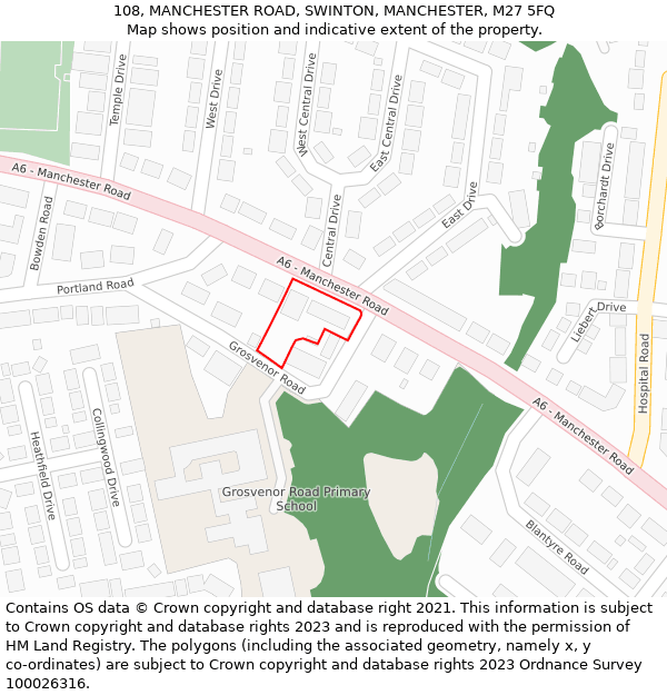 108, MANCHESTER ROAD, SWINTON, MANCHESTER, M27 5FQ: Location map and indicative extent of plot