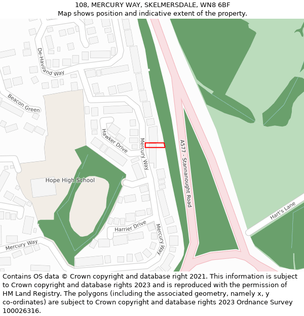 108, MERCURY WAY, SKELMERSDALE, WN8 6BF: Location map and indicative extent of plot