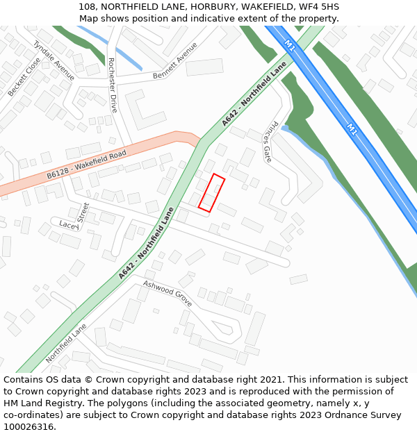 108, NORTHFIELD LANE, HORBURY, WAKEFIELD, WF4 5HS: Location map and indicative extent of plot