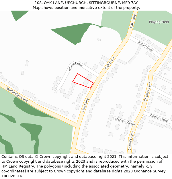 108, OAK LANE, UPCHURCH, SITTINGBOURNE, ME9 7AY: Location map and indicative extent of plot