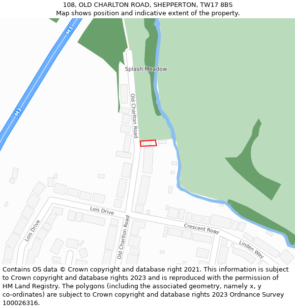 108, OLD CHARLTON ROAD, SHEPPERTON, TW17 8BS: Location map and indicative extent of plot