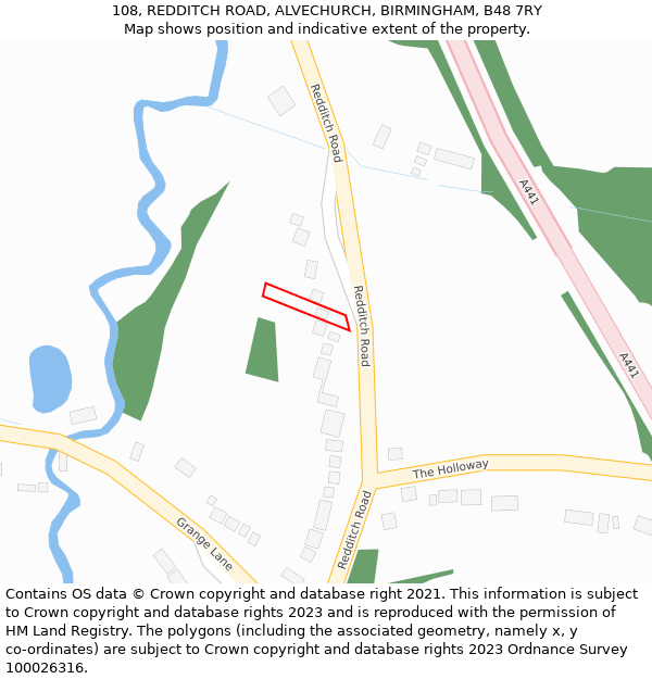 108, REDDITCH ROAD, ALVECHURCH, BIRMINGHAM, B48 7RY: Location map and indicative extent of plot