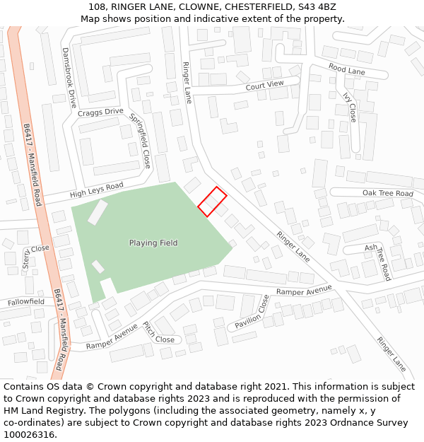 108, RINGER LANE, CLOWNE, CHESTERFIELD, S43 4BZ: Location map and indicative extent of plot